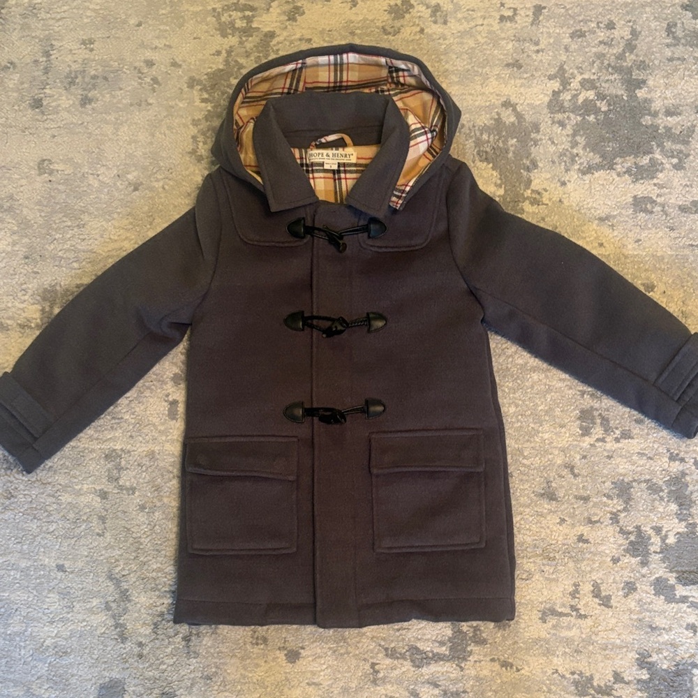 Kids Hooded Duffle Coat - Grey